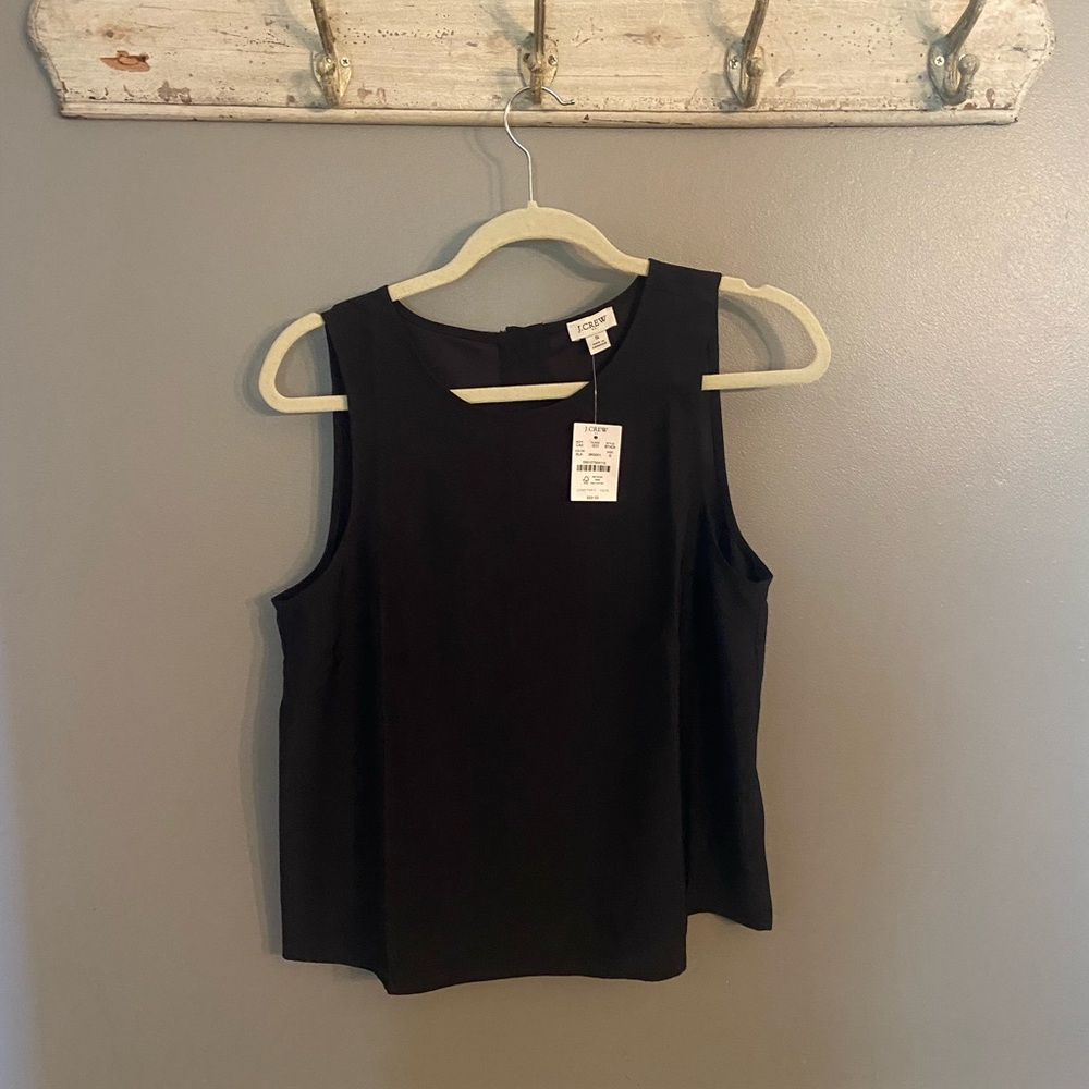 NWT J Crew button back sleeveless silky black top size small